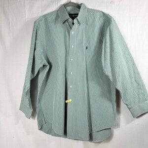 Ralph Lauren 100% Cotton Yarmouth Men's Green‎ Gingham Button Down Shirt 17